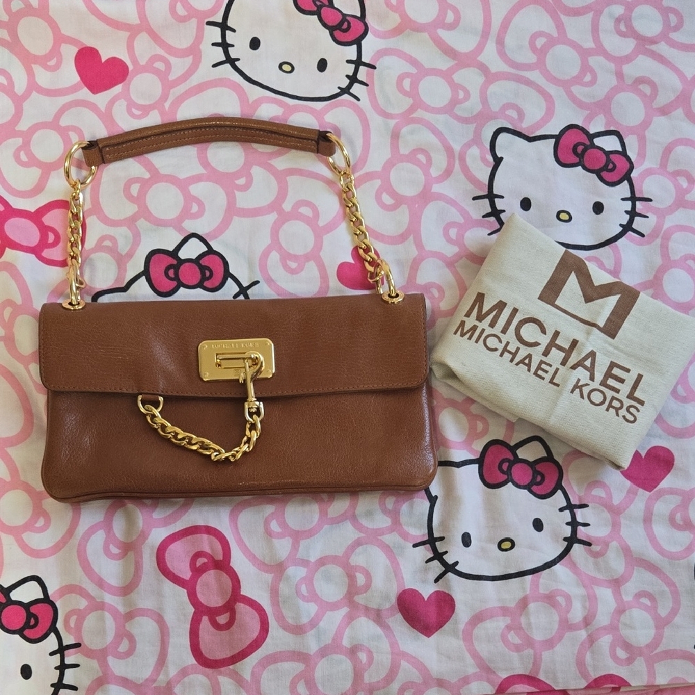 Michael Kors Tan Leather Shoulder Bag with Gold Chain